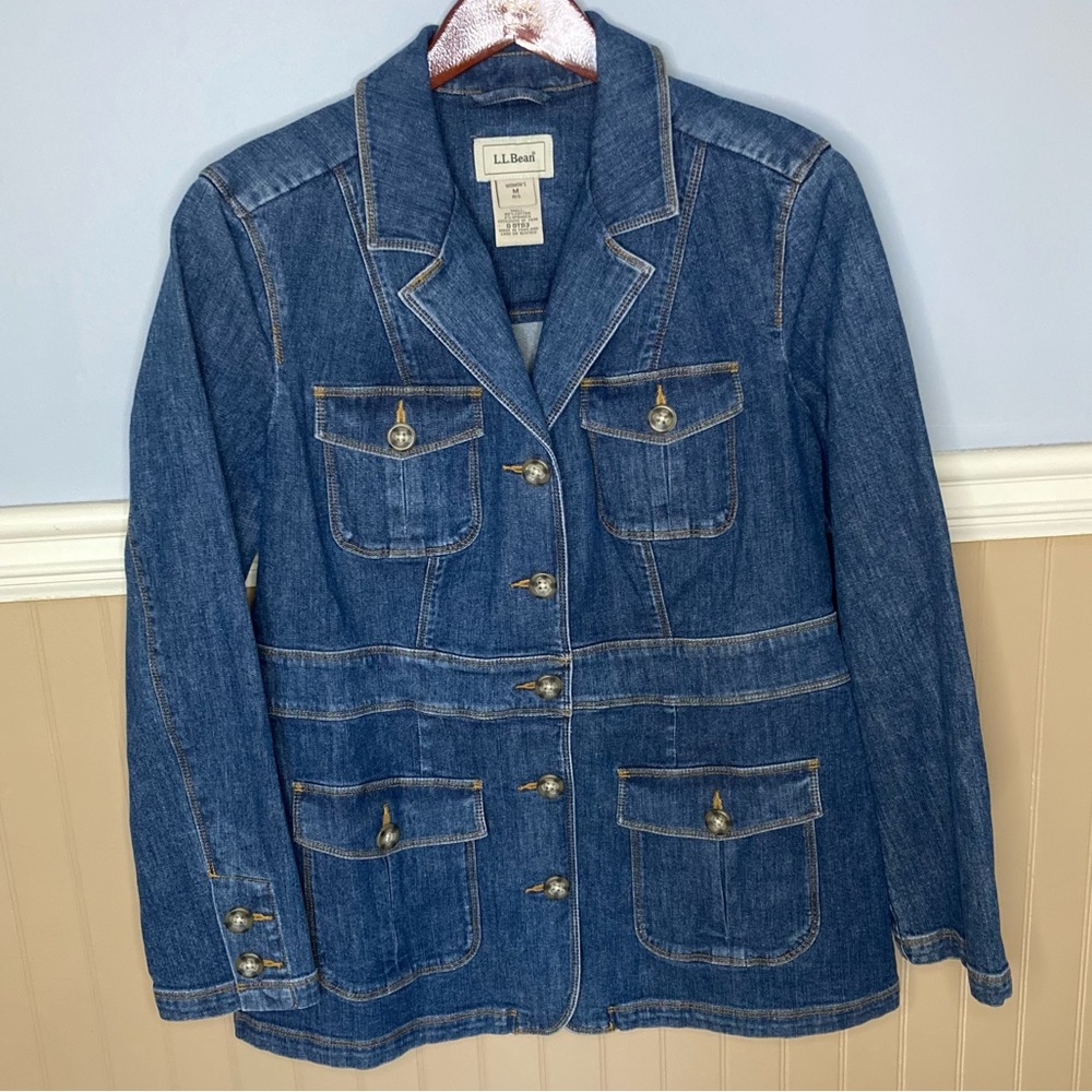 Vtg L.L. Bean Denim Jean Blazer Chore Coat Barn Jacket Women’s Medium 90s Y2K